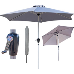 GlamHaus Light Grey Crank and Tilt Parasol 2.7m - Wilko - thumbnail 4