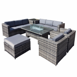 Oseasons Malta 9 Seater Grey Walnut Rattan Rising Firepit U Shape Sofa Set with Footstool - Brown - Wilko - thumbnail 4