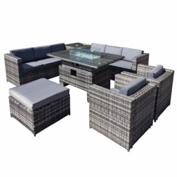 Oseasons Malta 9 Seater Grey Walnut Rattan Rising Firepit U Shape Sofa Set with Footstool - Brown - Wilko - thumbnail 3