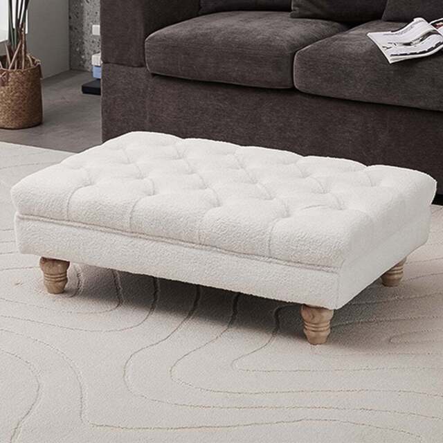 Living and Home Teddy Fleece Upholstered Footstool - Size: 30 x 90 x 60cm - White - Wilko - image 1