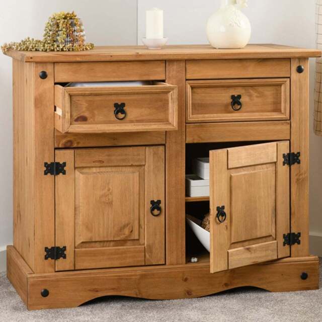 Seconique Corona 2 Door 2 Drawer Distressed Waxed Pine Sideboard - Size: 48 x 100 x 81cm - Brown - Wilko - image 1