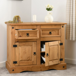 Seconique Corona 2 Door 2 Drawer Distressed Waxed Pine Sideboard - Size: 48 x 100 x 81cm - Brown - Wilko - thumbnail 7