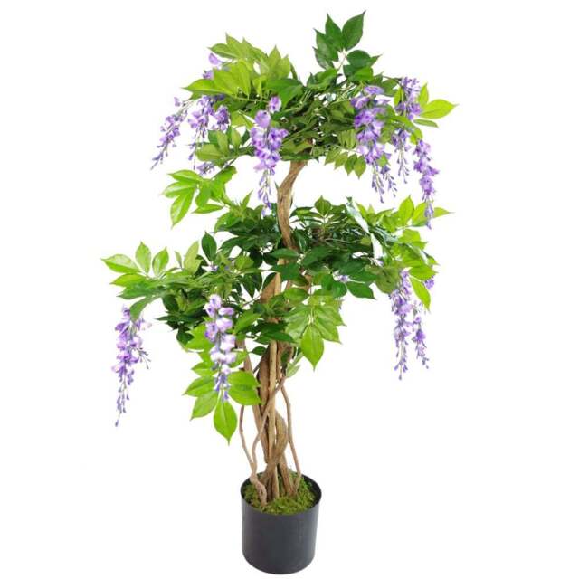 Botanik Purple Wisteria Artificial Tree with Real Wood Trunk in Pot 3.6ft - Size: 110 x 70 x 70cm - Green - Wilko - image 1