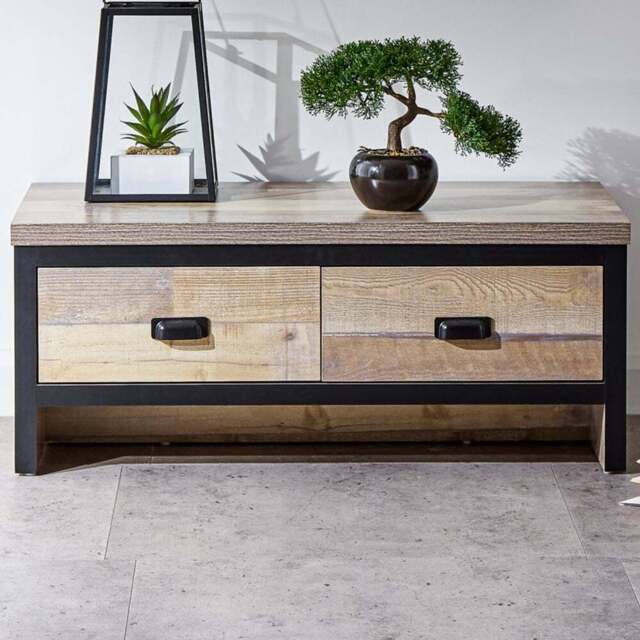 GFW Boston 2 Drawer Oak Coffee Table - Size: 35 x 87 x 48cm - Brown - Wilko - image 1