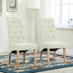 Cream Set of 2 Tufted High Back Fabric Dining Chair - MCC - Wilko - thumbnail 3