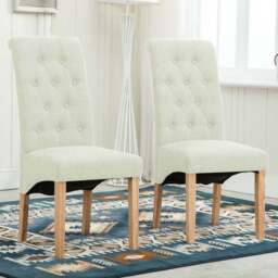 Cream Set of 2 Tufted High Back Fabric Dining Chair - MCC - Wilko - thumbnail 1