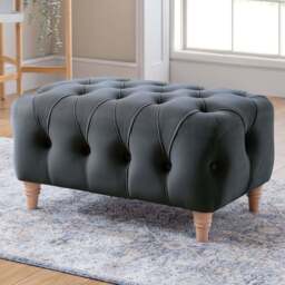 Elsie Chesterfield Midnight Blue Plush Velvet Footstool - Size: 41 x 76 x 53cm - Wilko