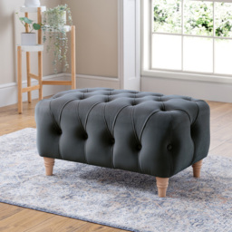Elsie Chesterfield Midnight Blue Plush Velvet Footstool - Size: 41 x 76 x 53cm - Wilko - thumbnail 4