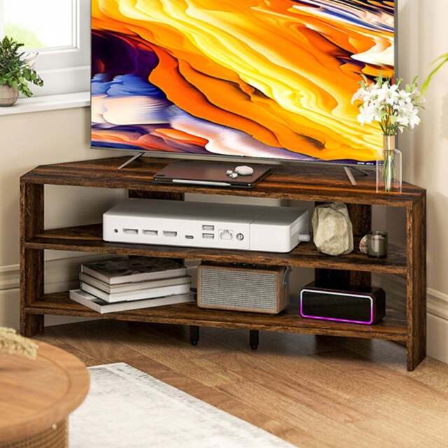 HOMCOM 2 Shelf Brown Corner TV Unit - Size: 45 x 36 x 110cm - Wilko - image 1