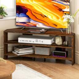 HOMCOM 2 Shelf Brown Corner TV Unit - Size: 45 x 36 x 110cm - Wilko