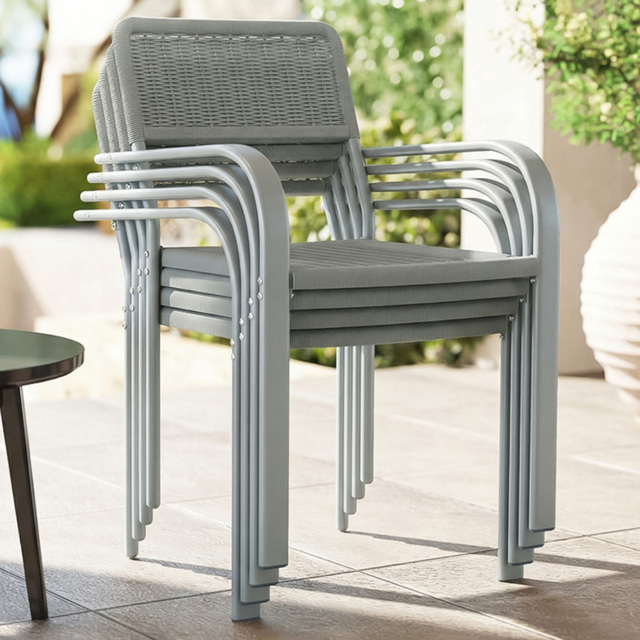 Outsunny Set of 4 Light Grey Rattan Effect Stackable Garden Chairs - Size: 83 x 60 x 55cm - Wilko - image 1