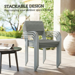Outsunny Set of 4 Light Grey Rattan Effect Stackable Garden Chairs - Size: 83 x 60 x 55cm - Wilko - thumbnail 7