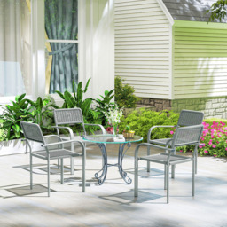 Outsunny Set of 4 Light Grey Rattan Effect Stackable Garden Chairs - Size: 83 x 60 x 55cm - Wilko - thumbnail 3