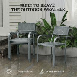 Outsunny Set of 4 Light Grey Rattan Effect Stackable Garden Chairs - Size: 83 x 60 x 55cm - Wilko - thumbnail 5