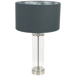 ValueLights Balan Chrome Glass LED Table Lamp with Charcoal and Chrome Lamp Shade - Size: 56 x 35 x 35cm - White - Wilko
