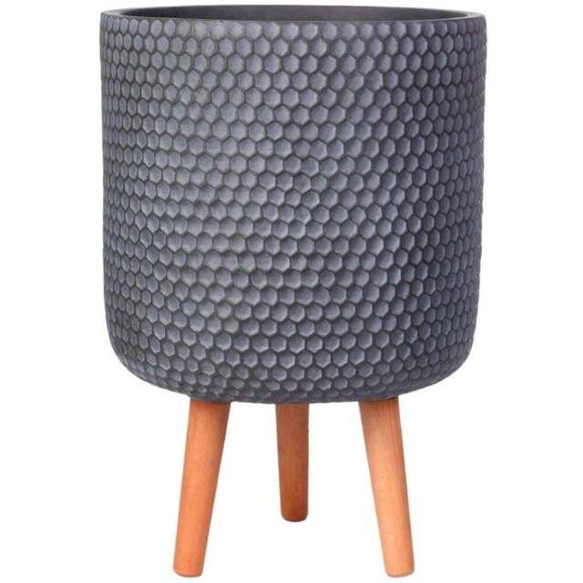 wilko Honeycomb Green Grey Cylinder Garden Indoor Planter on Legs 47cm - Instadecor - image 1