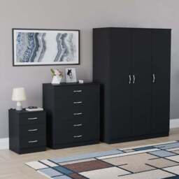 VIDA DESIGNS Riano Black 3 Piece Bedroom Furniture Set - Wilko