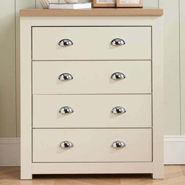 Highgate 4 Drawer Cream and Oak Chest of Drawers - White - Birlea - Wilko - image 1