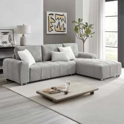 DS Living The Capri 3 Seater Silver Woven Fabric Right Hand Chaise Corner Sofa - Wilko