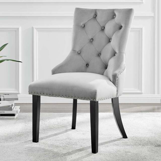 Furniturebox Kennsington Set of 2 Grey Velvet Knockerback Dining Chair - Wilko - image 1