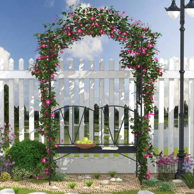 Outsunny 2 Seater Black Metal Garden Loveseat Bench with Arch - Wilko - image 1