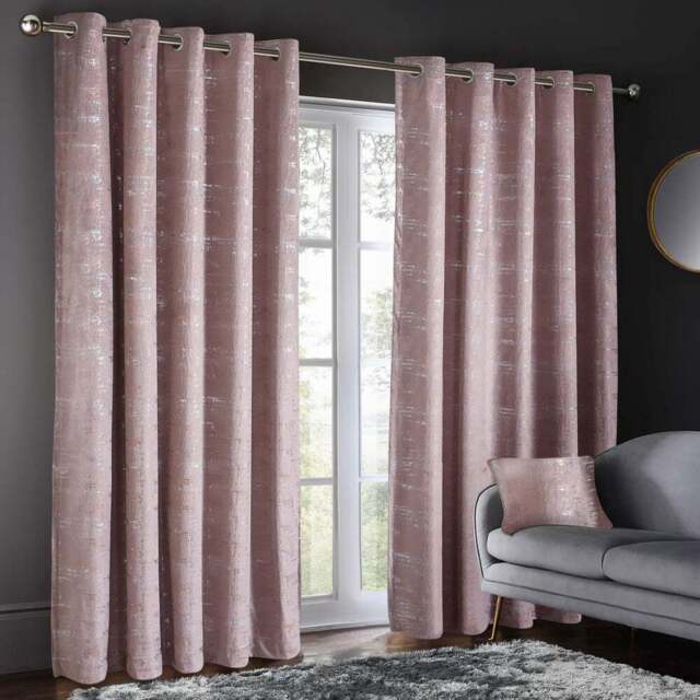 Intimates Warwick Dusky Metallic Velvet Eyelet Curtains 168 x 183cm - Size: W 168 x D 183cm - Pink - Wilko - image 1