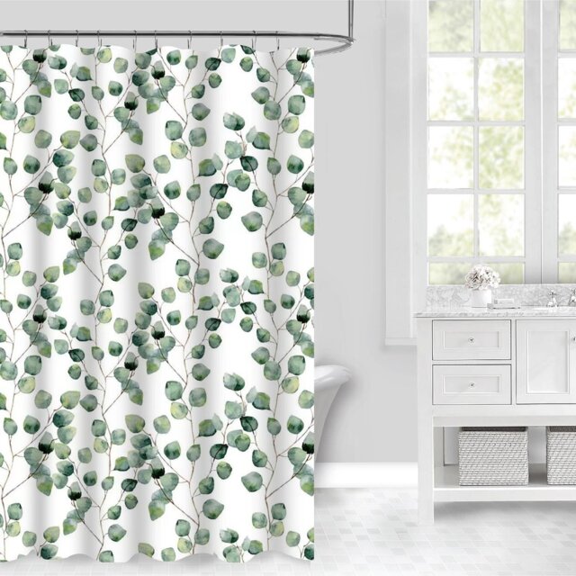 AURA Bathroom White Eucalyptus Shower Curtain 180 x 180cm - Wilko - image 1