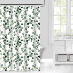AURA Bathroom White Eucalyptus Shower Curtain 180 x 180cm - Wilko - thumbnail 1
