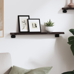 vidaXL 60 x 10 x 2cm Dark Brown Treated Solid Oak Wall Shelf - Size: 2 x 60 x 10cm - Wilko - thumbnail 3