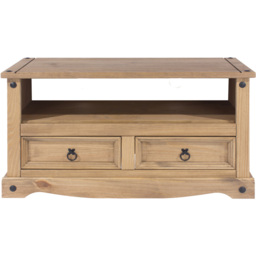 Corona 2 Drawer Antique Wax Finish Flat Screen TV Unit - Size: 43 x 95 x 51cm - Brown - Wilko - thumbnail 4