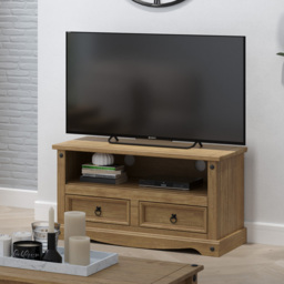 Corona 2 Drawer Antique Wax Finish Flat Screen TV Unit - Size: 43 x 95 x 51cm - Brown - Wilko - thumbnail 5