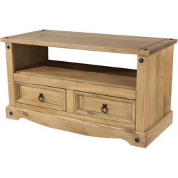Corona 2 Drawer Antique Wax Finish Flat Screen TV Unit - Size: 43 x 95 x 51cm - Brown - Wilko - thumbnail 3