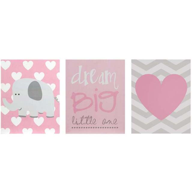 Premier Housewares Kids Dream Big Wall Plaques Set of 3 - Size: 16 x 1 x 20cm - Pink - Wilko - image 1