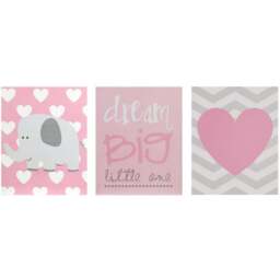 Premier Housewares Kids Dream Big Wall Plaques Set of 3 - Size: 16 x 1 x 20cm - Pink - Wilko - thumbnail 1