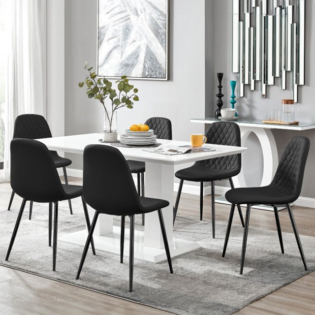 Furniturebox Molini Solara 6 Seater Dining Set White Gloss Black and Chrome - Wilko - image 1
