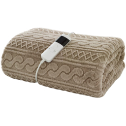 Deyongs Taupe Cable Knit Sherpa Heated Throw with 10 Heat Settings 140 x 180cm - Brown - Wilko - thumbnail 1