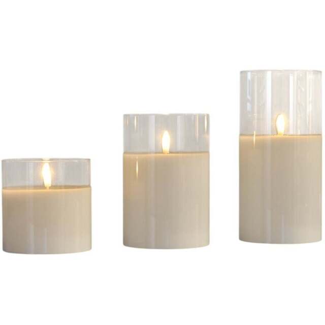 Set of 3 Clear LED Hurricane Candles - White - Wilko - image 1