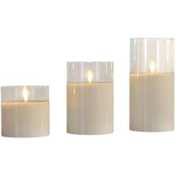 Set of 3 Clear LED Hurricane Candles - White - Wilko