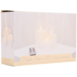 Set of 3 Clear LED Hurricane Candles - White - Wilko - thumbnail 4