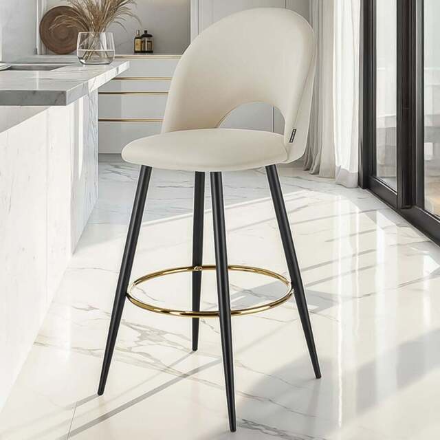 tectake Rachel Cream and Black Velvet Look Bar Stool Set of 4 - Wilko - image 1