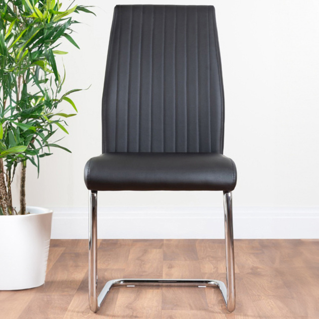 Furniturebox Fontana Set of 2 Black and Chrome Faux Leather Dining Chair - Wilko - image 1