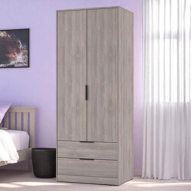 Crowndale Hong Kong 2 Door 2 Drawer Grey Oak Tall Wardrobe Ready Assembled - Wilko - image 1