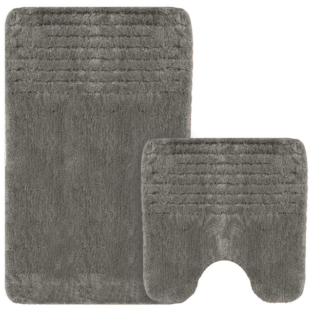 Velosso Linear Charcoal Bath Mat Set - Size: 50 x 80 x 1cm - Grey - Wilko - image 1