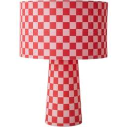 ValueLights Pritchard Pink Checkerboard Drum Shade Full Fabric LED Table Lamp - Size: 40 x 28 x 28cm - Wilko