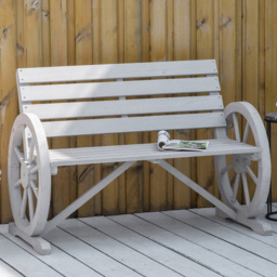 Outsunny 2 Seater Grey Wagon Wheel Garden Bench - Wilko