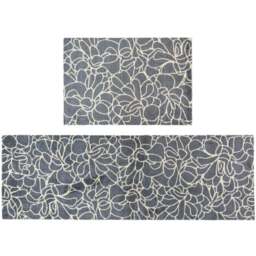 JVL Mega Grey Floral Latex Backed Door Mat and Runner Set - Size: 150 x 57 x 4cm - Blue - Wilko - thumbnail 1