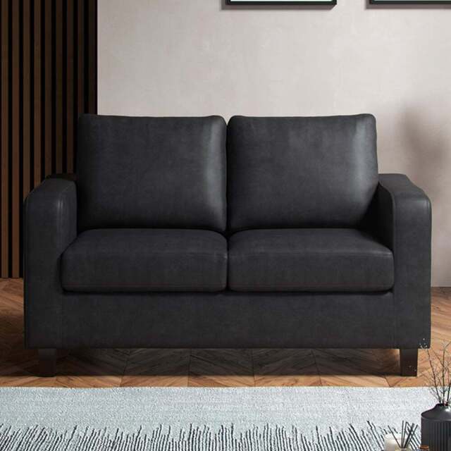 York 2 Seater Black Faux Leather Sofa - Wilko - image 1