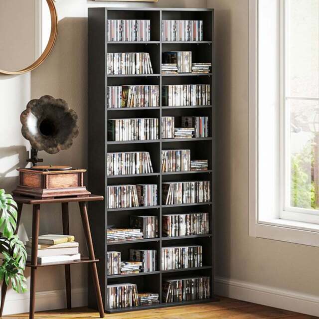 HOMCOM 18 Shelf Black DVD and CD Media Storage Unit - Size: 175 x 24 x 78.5 cm - Wilko - image 1