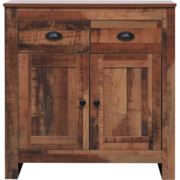 FurnitureHMD 2 Door 2 Drawer Industrial Style Wooden Sideboard - Size: 81 x 79 x 35cm - Brown - Wilko - thumbnail 3