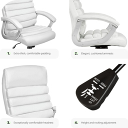 tectake Paul White Height Adjustable Padded Office Chair - Size: 124 x 66 x 60cm - Wilko - thumbnail 4